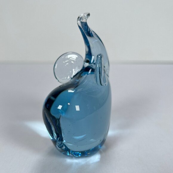 Vintage Blue Elephant Art Glass Paperweight | Hand Blown Trunk Up Figurine - Picture 5 of 8